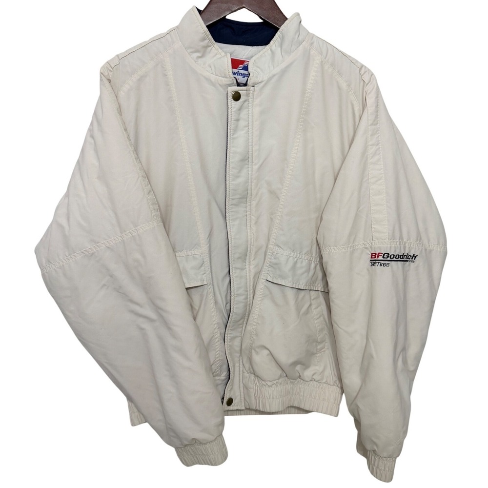 Vintage Swingster Bomber Jacket Mens L Cream BFGoodrich Racing‎ Made in USA